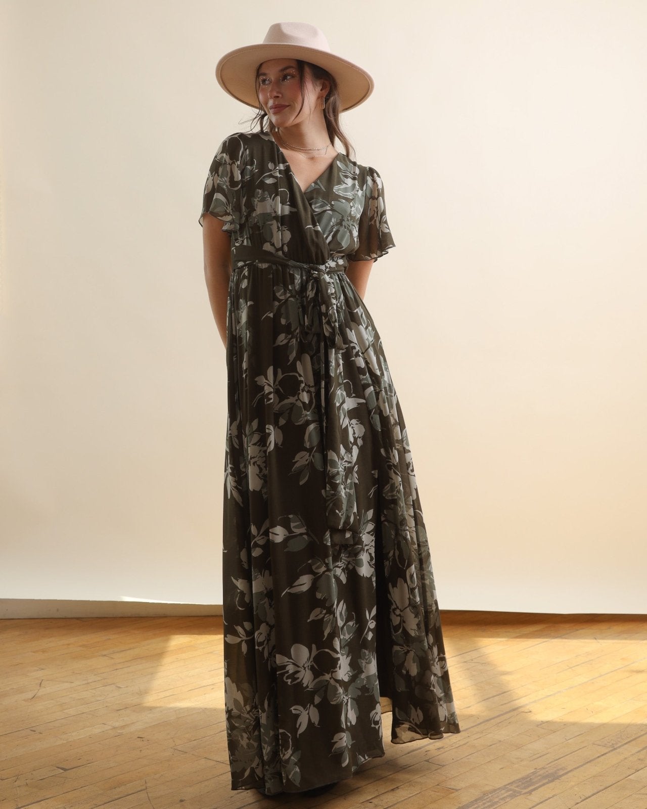 Olive Green Multi Floral Short Sleeve Chiffon Surplice Maxi Dress Cindy Jane Boutique Olive Green Multi Floral Short Sleeve Chiffon Surplice Maxi Dress Cindy Jane Boutique
