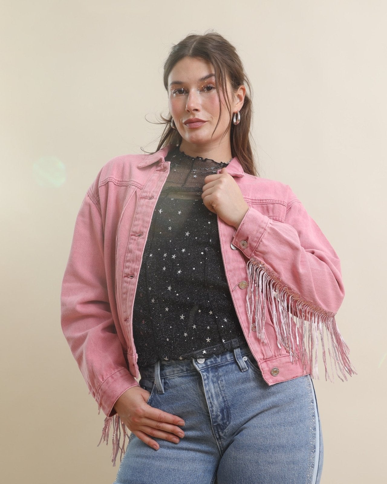 Denim Jackets Pink Boutique Coats Pink Western Sequin Embellished