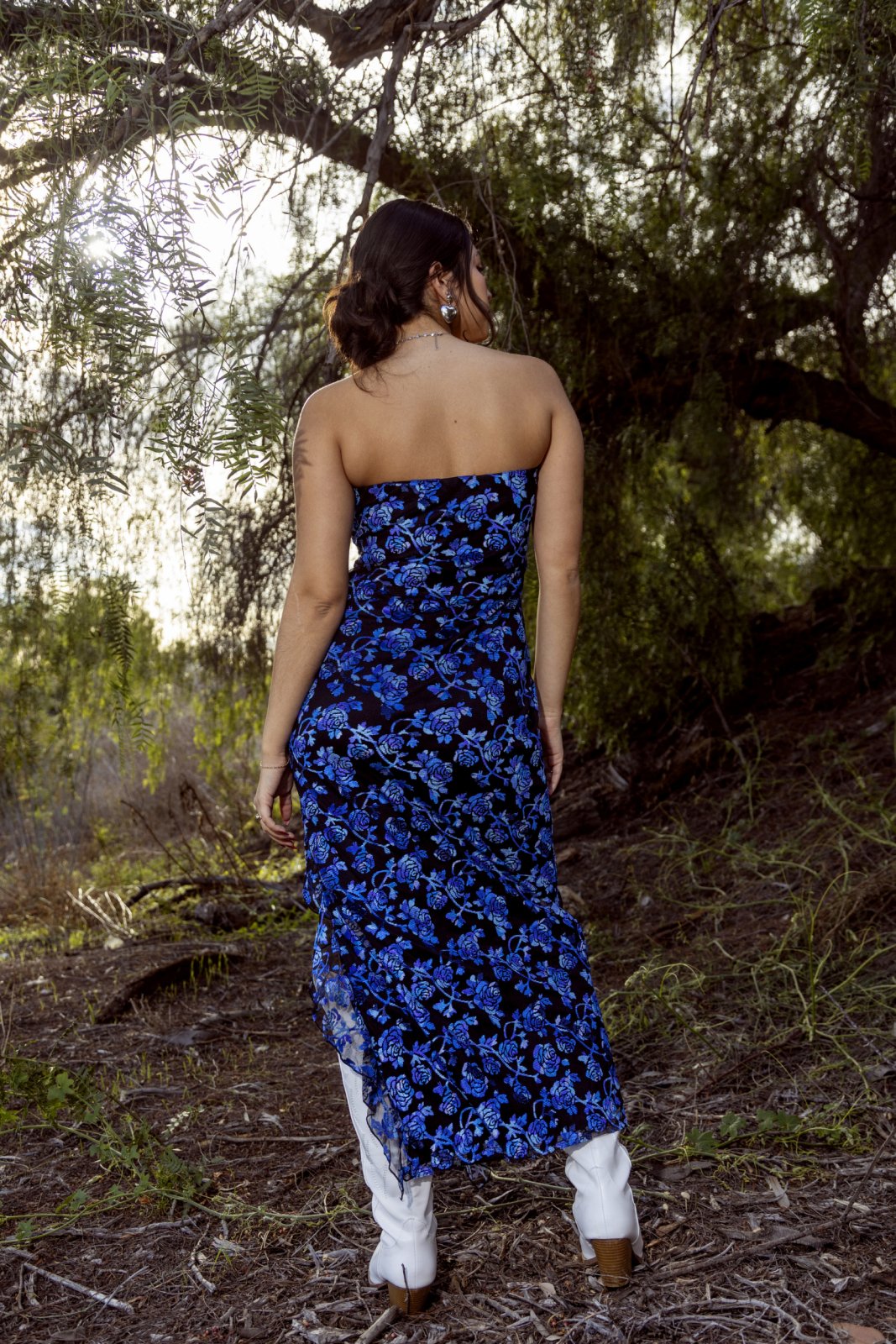 Royal Blue Multi Floral Strapless Slit Maxi Dress - Cindy Jane Boutique - Maxi Dresses