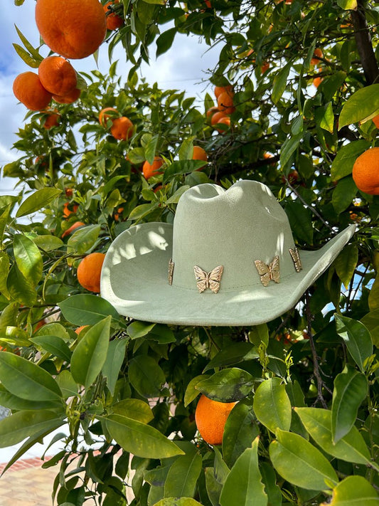 Sage Green Butterfly Cowgirl Hat - Cindy Jane Boutique - Hats