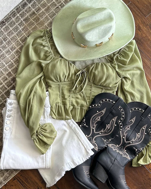 Sage Green Butterfly Cowgirl Hat