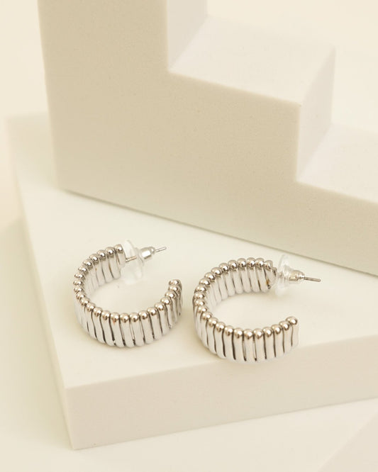 Silver-Colored Ribbed Hoop Earrings - Cindy Jane Boutique - Earrings