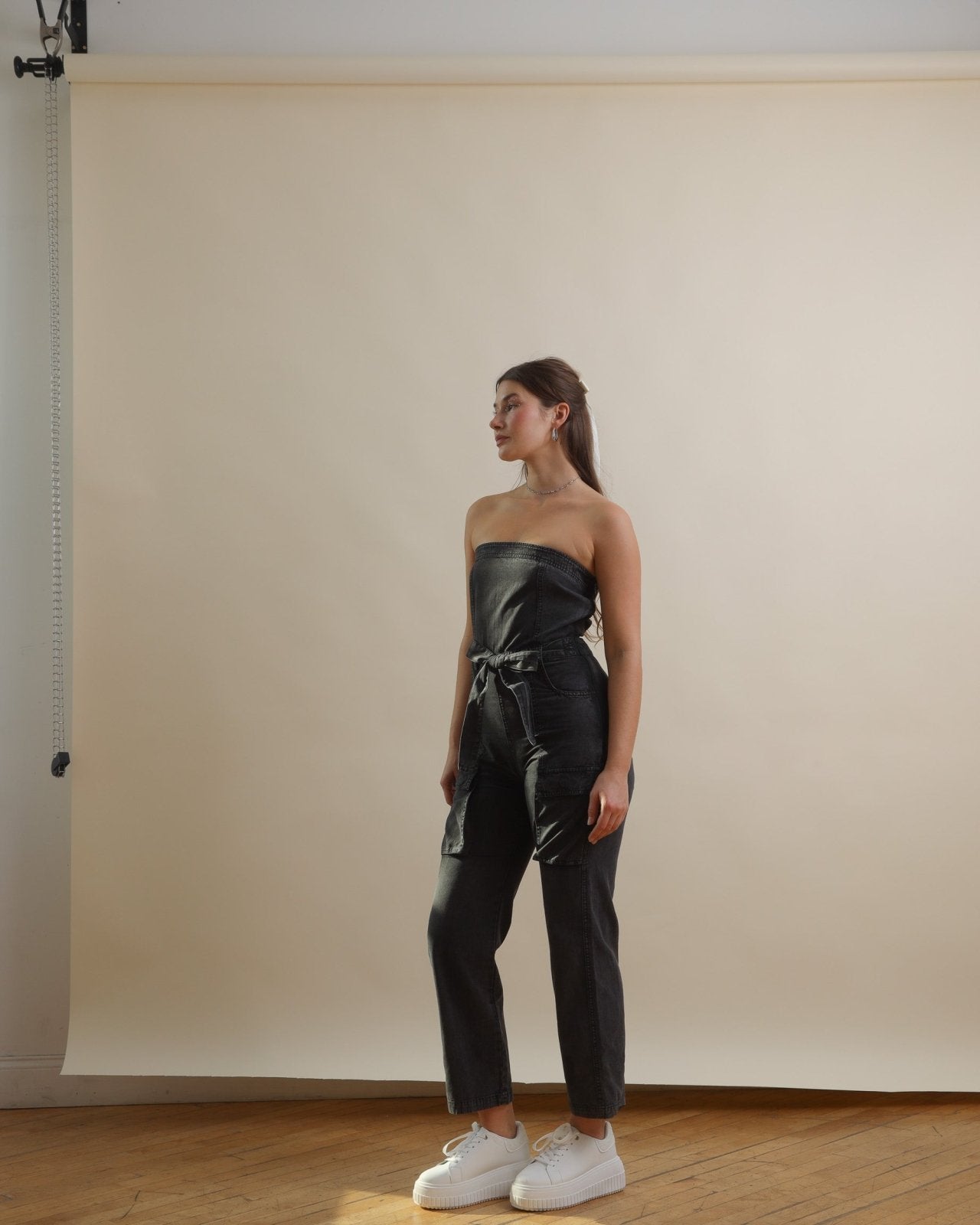 Washed Black Strapless Cargo Jumpsuit with Pockets - Cindy Jane Boutique - Jumpsuits